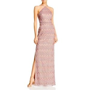 AIDAN MATTOX Metallic Halter Formal Gown Black Tie